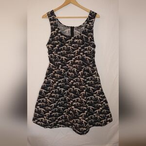 Mod Cloth Retrolicious Black Dinosaur Print A-Line Women's Dress Size XL